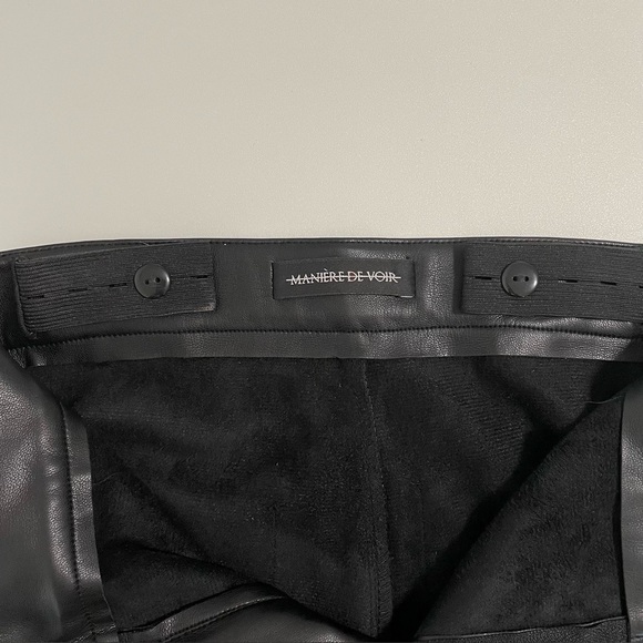 Maniere De Voir Tacked Vegan Leather Flared Trousers High Waist Pant Black 0 - Picture 12 of 16